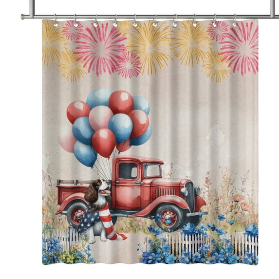 Vintage Patriotic English Springer Spaniel 4th of July Independence Day Shower Curtain Springers Dog Lover Gifts Waterproof Bathroom Bathtub Curtain - 01006