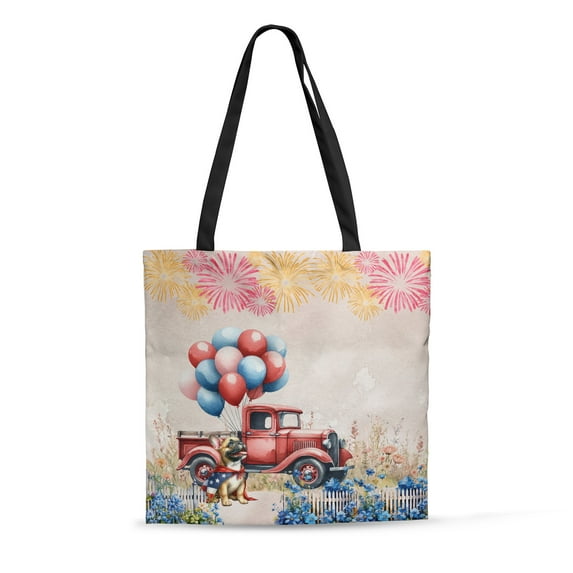 Vintage Patriotic French Bulldog 4th of July Independence Memorial Day All Over Print 3D Canvas Tote Bag Dog Lover Gifts Reusable Handbag - 01006