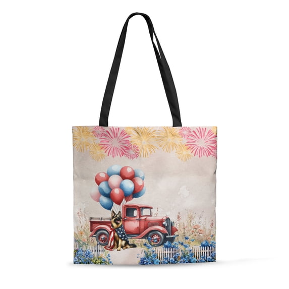 Vintage Patriotic German Shepherd 4th of July Independence Memorial Day All Over Print 3D Canvas Tote Bag Alsatian Dog Lover Gifts Reusable Handbag - 01006