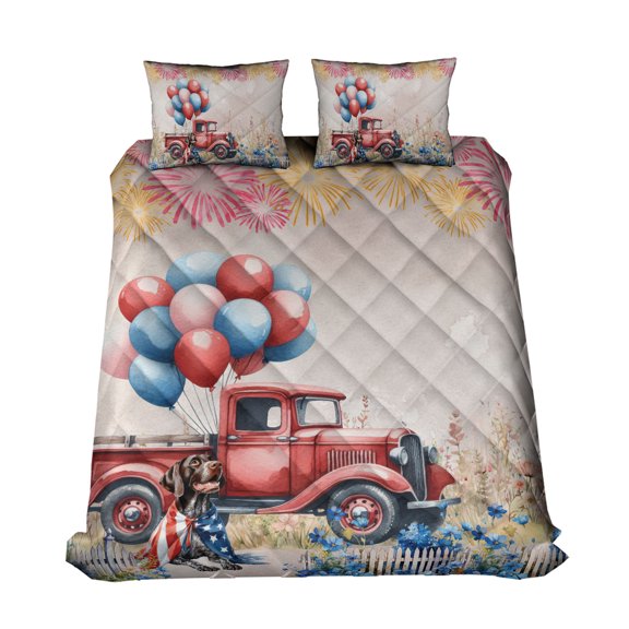 Vintage Patriotic German Shorthaired Pointer 4th of July Independence Memorial Day Quilt Bedding Set GSP Lover Dog Gift 1 Blanket Bed Cover 2 Pillowcases - 01006