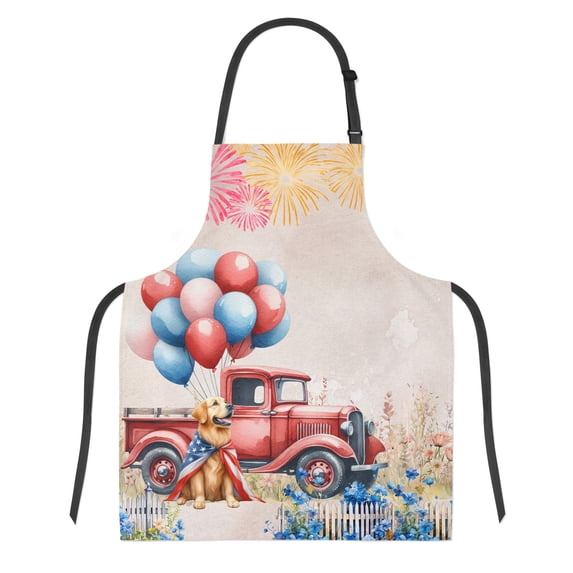 Vintage Patriotic Golden Retriever 4th of July Independence Memorial Day Apron Goldens Dog Lover Gifts Idea for Cooking Grilling Baking Painting Gardening - 01006