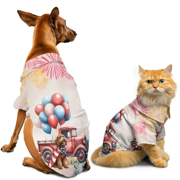 Vintage Patriotic Goldendoodle 4th of July Independence Memorial Day Hawaiian Summer Shirt for Small Medium Large Dog Cat Doodle Dog Lover Gifts Idea - 01006