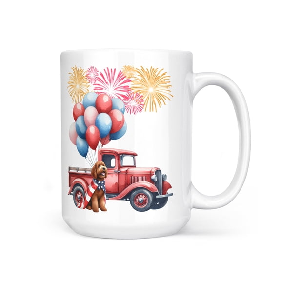 Vintage Patriotic Goldendoodle 4th of July Independence Memorial Day Mug Doodle Dog Lover Gifts Idea Coffee Tea Cup - 01006
