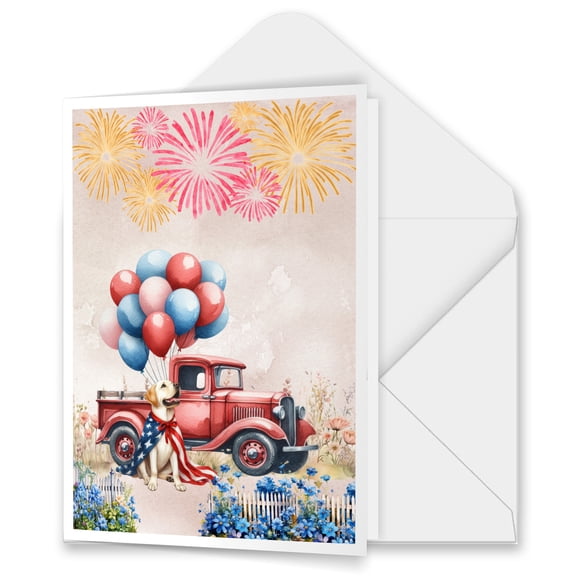 Vintage Patriotic Labrador Retriever 4th of July Independence Memorial Day 5x7in Folded Greeting Card Lab Dog Lover Gifts Single Note Card with Envelope - 01006