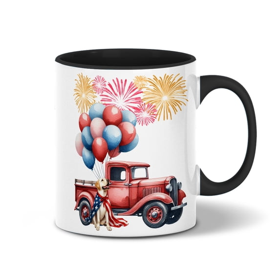 Vintage Patriotic Labrador Retriever 4th of July Independence Memorial Day 11oz Accent Two-tone Mug Lab Dog Lover Gifts Coffee Tea Cup - 01006