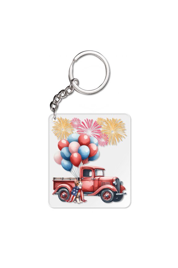Vintage Patriotic Manx 4th of July Independence Memorial Day Acrylic Keychain Cat Lover Kitten Owner Gifts Collar Charm Tag Keyring - 01006