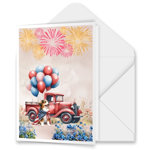 Vintage Patriotic Miniature American Shepherd 4th of July Independence Day 5x7in Folded Greeting Card MAS Dog Lover Gifts Single Note Card with Envelope - 01006
