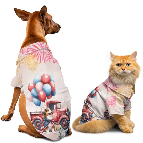 Vintage Patriotic Miniature American Shepherd 4th of July Independence Day Hawaiian Summer Shirt for Small Medium Large Dog Cat MAS Dog Lover Gifts - 01006