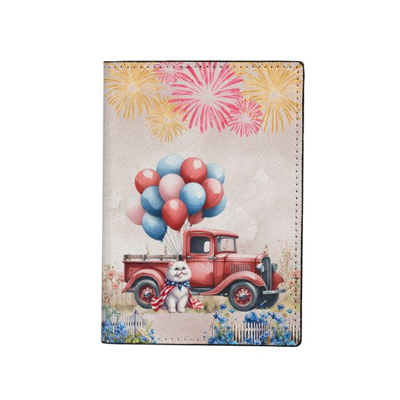 Vintage Patriotic Persian 4th of July Independence Memorial Day Travel Passport Wallet Cat Lover Kitten Owner Gifts PU Leather Passport Holder Cover - 01006