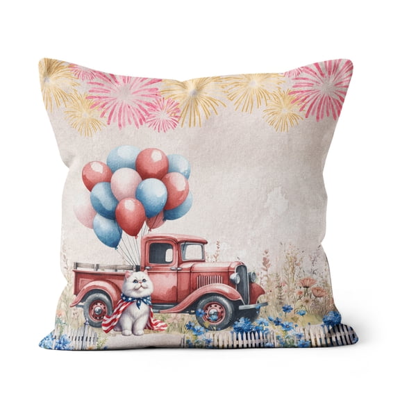 Vintage Patriotic Persian 4th of July Independence Memorial Day Pillow Cushion Double Sided Cat Lover Kitten Owner Gifts Throw Pillow - 01006