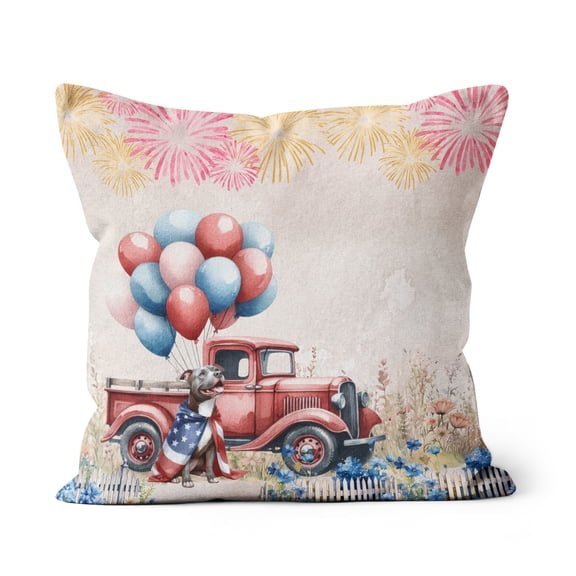 Vintage Patriotic Pitbull 4th of July Independence Memorial Day Pillow Cushion Double Sided Terrier Dog Lover Throw Pillow - 01006