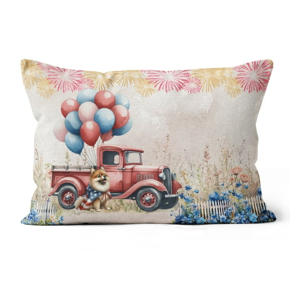 Vintage Patriotic Pomeranian 4th of July Independence Memorial Day Pillow Cushion Double Sided Pom Dog Lover Gifts Throw Pillow - 01006