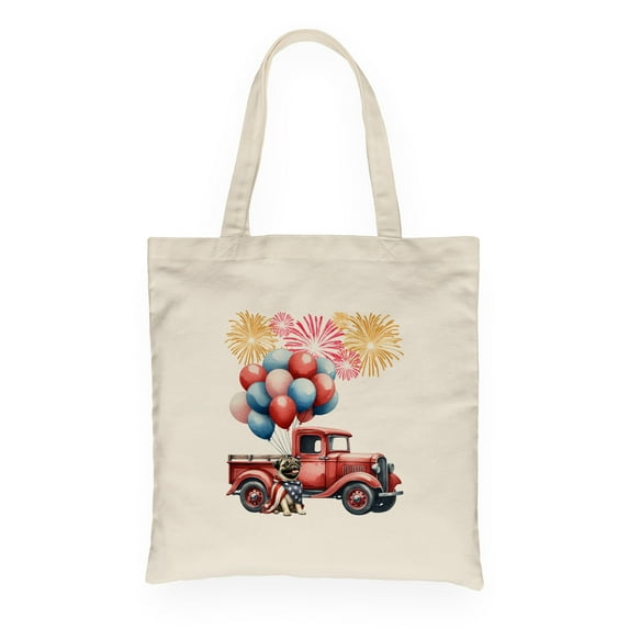 Vintage Patriotic Pug 4th of July Independence Memorial Day Canvas Tote Bag Dog Lover Gifts Reusable Shopping Grocery Bag - 01006