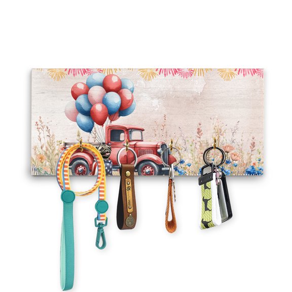 Vintage Patriotic Pug 4th of July Independence Memorial Day Wood Key Holder Dog Lover Gifts Wall-mounted Key Rack Home Decor - 01006