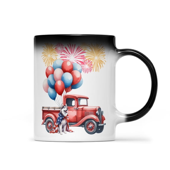 Vintage Patriotic Siberian Husky 4th of July Independence Memorial Day Heat Color Changing Mug Husky Dog Lover Gifts Magic Coffee Mug - 01006