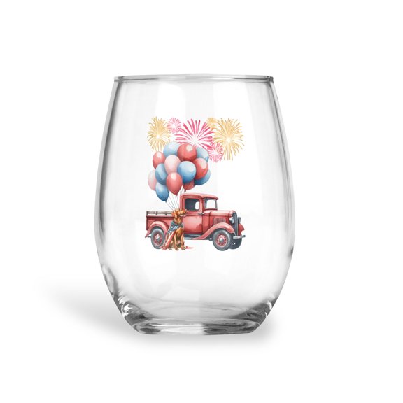 Vintage Patriotic Vizsla 4th of July Independence Memorial Day 15oz Stemless Wine Glass Mug Vizslas Dog Lover Gifts Idea Wine Glasses Cup - 01006