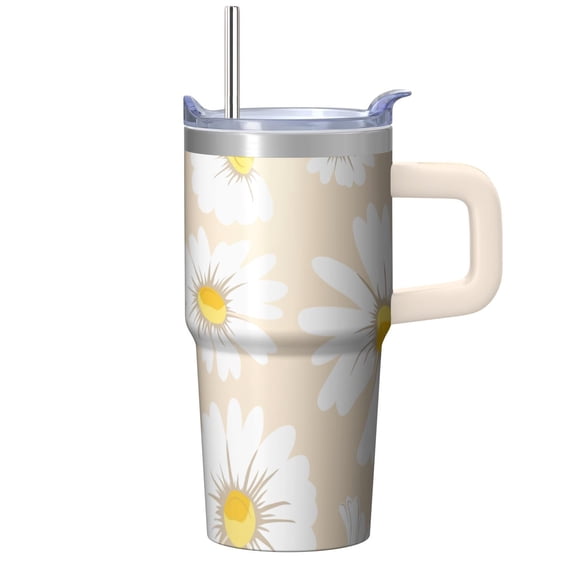 Vintage Pattern 20oz Tumbler with Handle and Straw, Chinoiserie Floral Insulated Coffee Travel Mug, Elegant Gift for Her Birthday