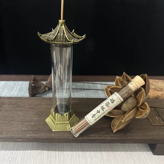 Vintage Pavilion Backflow Incense Burner with 20 Incense Sticks - Glass Windproof Decor for Home, Meditation & Aromatherapy