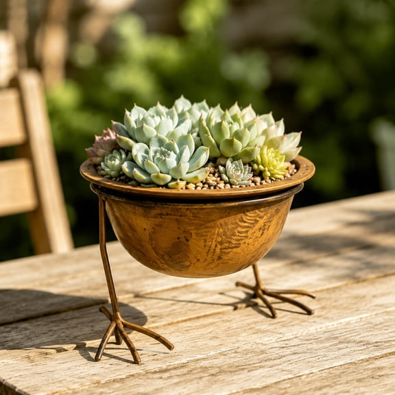 Vintage Paw Foot Metal Tabletop Planter, Built In Drainage Hole Sturdy Distressed Finish Multipurpose Container, Cute Accent for Desk Windowsill Pet Lover Home Decor
