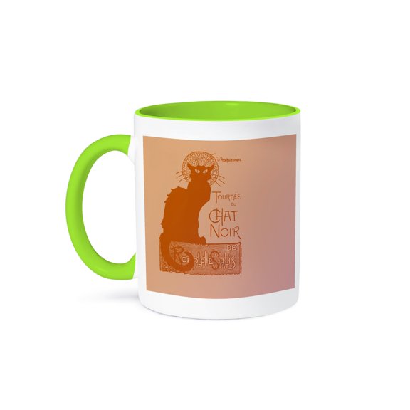 Vintage Peach French Chat Noir Cat, 11oz Two-Tone Green Mug
