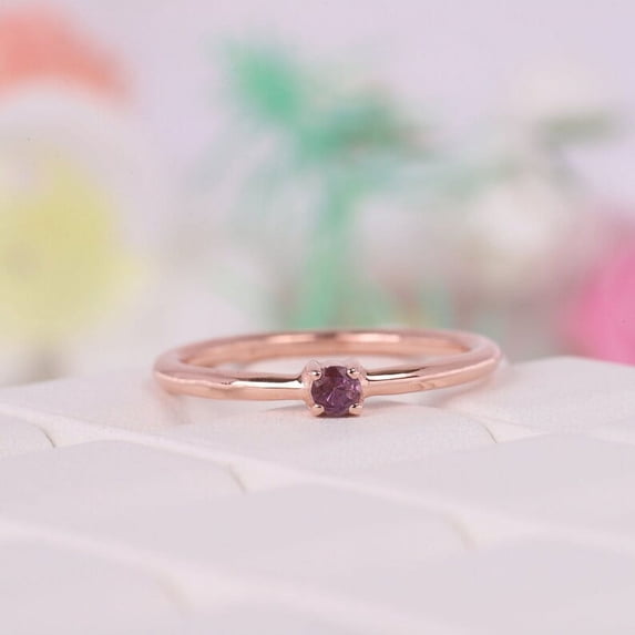 Alexandrite Solitaire Ring, 18k Rose Gold Stacking Ring, Color Change Stone, June Birthstone Minimalist Ring, Vermeil Wedding Delicate Ring