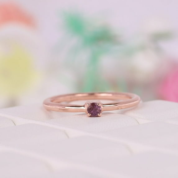 Alexandrite Solitaire Ring, 18k Rose Gold Stacking Ring, Color Change Stone, June Birthstone Minimalist Ring, Vermeil Wedding Delicate Ring