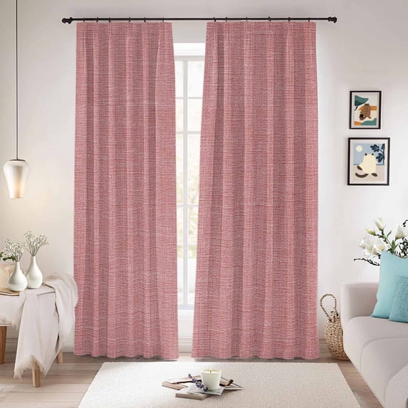 Vintage Peach Pink Blackout Curtains for Bedroom/Living Room, Pinch Pleated Black Out Curtains, Farmhouse Retro Solid Color Linen Texture Room Darkening Window Drapes with Hooks 2 Panels, 59"x70"