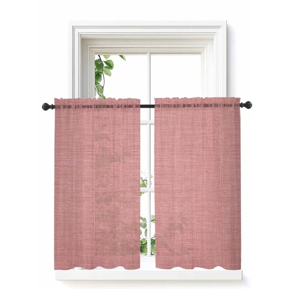 Vintage Peach Pink Curtains 54 Inch Length,Sheer Curtains for Bedroom Living Room Window Farmhouse Retro Solid Color Linen Texture Voile Drapes Kitchen Curtains Small Half Window 52"x54" 2 Panels