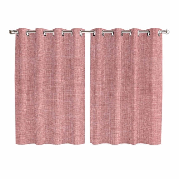Vintage Peach Pink Kitchen Curtains 63 Inch Length, Farmhouse Retro Solid Color Linen Texture Grommet Top Bedroom Living Room Curtains, Light Filtering Cafe Curtain Drapes 2 Panels Set 104''x63''