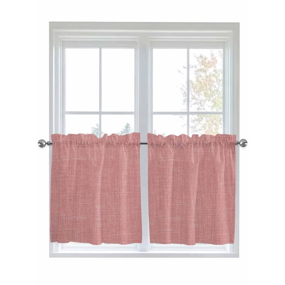 Vintage Peach Pink Kitchen Curtains Tier 24 Inch Length, Farmhouse Retro Solid Color Linen Texture Rod Pocket Light Filtering Window Curtains Living Room Bedroom Curtain Drapes Cafe Curtain 27.5x24x2