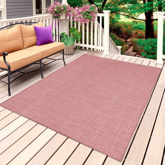 Vintage Peach Pink Outdoor Rug 6x9 Ft, Non Slip Washable Area Rug, Farmhouse Retro Solid Color Linen Texture Patio Rugs Carpet Runner, Large Floor Mat for Indoor/Outdoor Deck Porch Camping