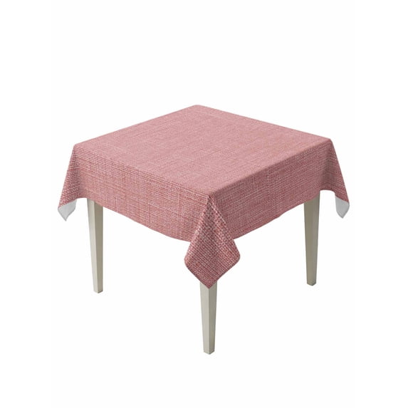 Vintage Peach Pink Table Cloth, Waterproof Tablecloth for Square Tables, Farmhouse Retro Solid Color Linen Texture Reusable Washable Fabric Table Cover for Restaurant Kitchen Dining Tables 54"x54"