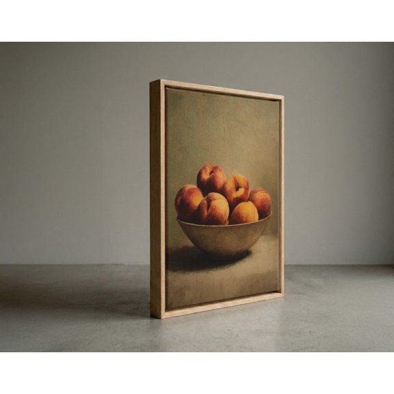 Vintage Peach Still Life Canvas Print Rustic Farmhouse Kitchen Wall Art Fruit Painting, Poster Only