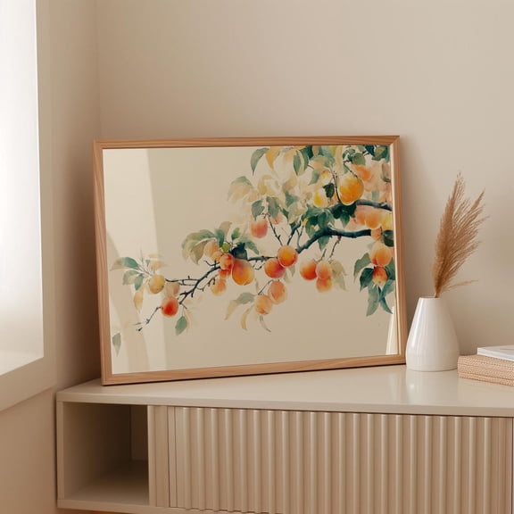 Vintage Peach Tree Branch Wall Art, Unframed Paper Poster 8x10in