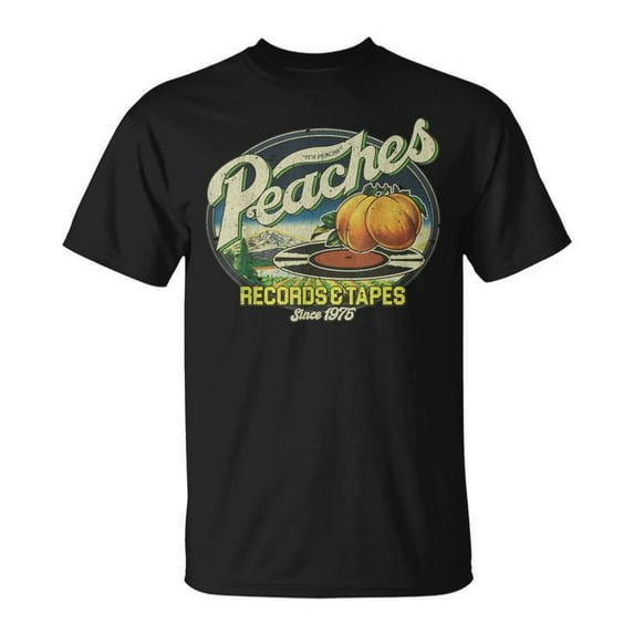 Vintage Peaches Records & Tapes 1975 T-Shirt – Retro Music Store Graphic Tee, Classic 70s Album Collector Apparel, Nostalgic Vinyl Lover Shirt, Gift for Music Enthusiasts and Retro Fans