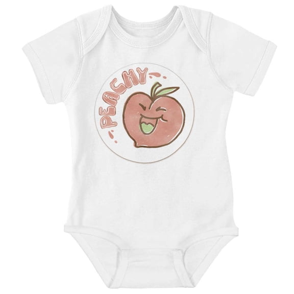 Vintage Peachy Fruit Pun Sticker Romper Boys or Girls Infant Baby Brisco Brands 18M
