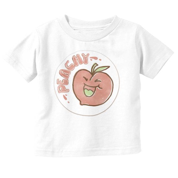 Vintage Peachy Fruit Pun Sticker Toddler Boy Girl T Shirt Infant Toddler Brisco Brands 12M