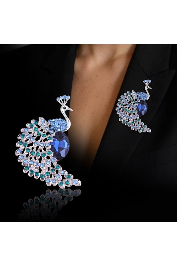 Vintage Peacock Brooch for Women, Blue-Green Gradient Rhinestone Peacock Pin, Elegant Alloy Bird Brooch for Dress Scarf Wedding Gift