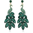 thumbnail image 1 of Vintage Peacock Dangle Earrings for Women 14K Gold Plated Green Crystal Feather Peafowl Statement Drop Dangling Stud Earring Boho Exaggerated Birthday Holiday Jewelry Gifts, 1 of 12