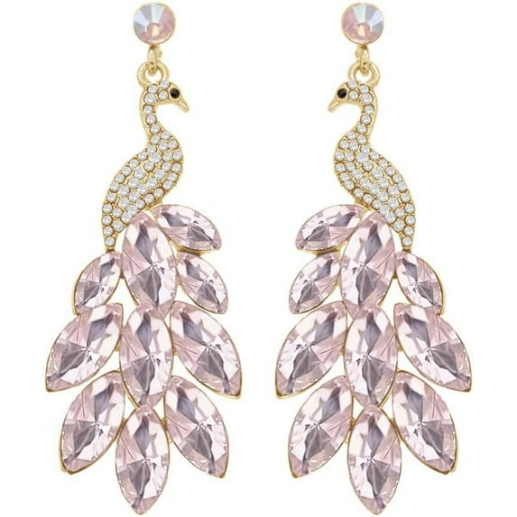 Vintage Peacock Dangle Earrings for Women 14K Gold Plated Green Crystal Feather Peafowl Statement Drop Dangling Stud Earring Boho Exaggerated Birthday Holiday Jewelry Gifts