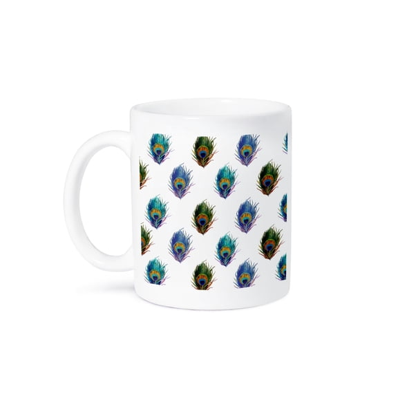 3dRose, Vintage peacock feather pattern - green blue teal turquoise feathers - elegant fancy classy stylish, 11oz Mug