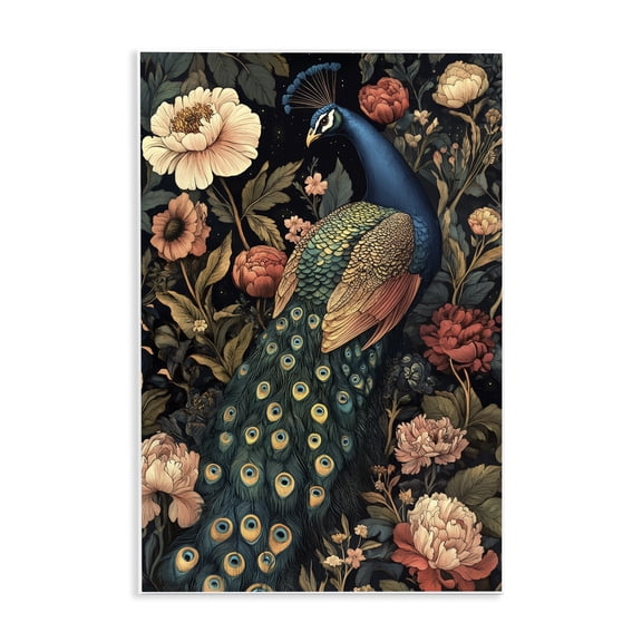 Stupell Industries Vintage Peacock in Florals Wall Plaque Art, design by Petal Prints Design