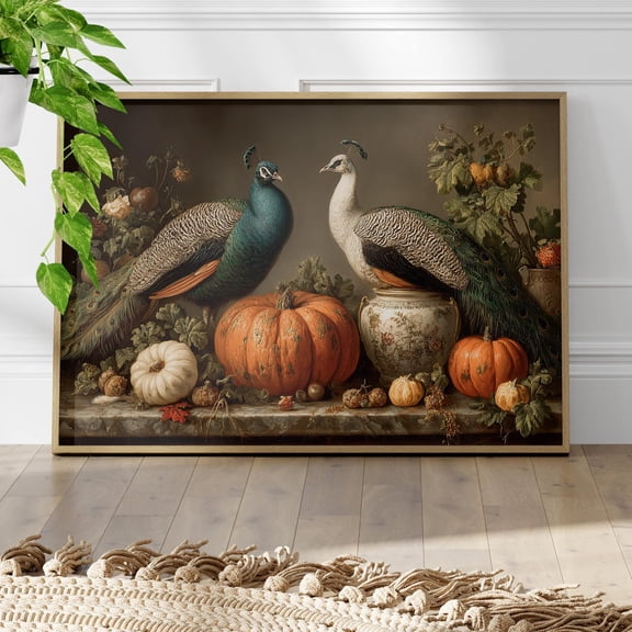 Vintage Peafowls Autumn Wildlife Rustic Farmhouse Fall Accent For Country Home Or Hunter Cabin Poster Wall Art Print
