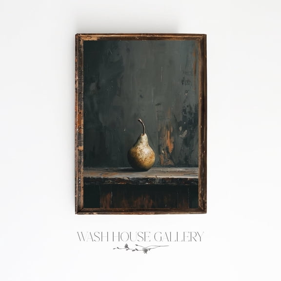 Vintage Pear Art Still Life Fruit Art Dark Academia Wall Art For Kitchen Primitive Art Moody Kitchen Wall Art Dark Cottagecore, 12x18 UNFRAMED