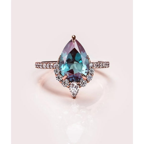 Vintage Pear Cut tanzanite Engagement Ring Unique Cluster Promise Ring For Her Gold plated Art Deco purple Gemstone Branch Nature Inspired Ring