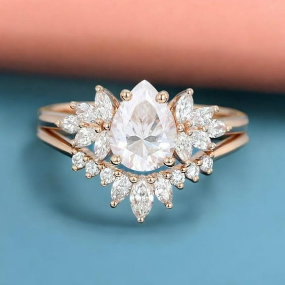 Vintage Pear Moissanite engagement ring set Bridal Sets women Rose Gold Unique Gemstone Promise ring twisted Cluster anniversary ring women