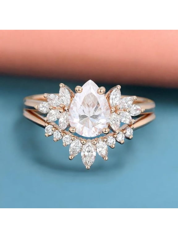 Vintage Pear Moissanite engagement ring set Bridal Sets women Rose Gold Unique Gemstone Promise ring twisted Cluster anniversary ring women
