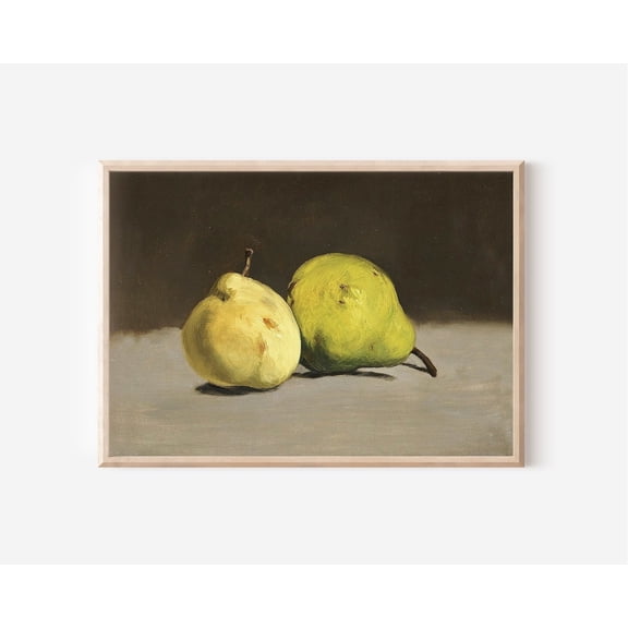 Vintage Pear Still Life: Cottagecore Kitchen Decor, Unframed Canvas 12x16in