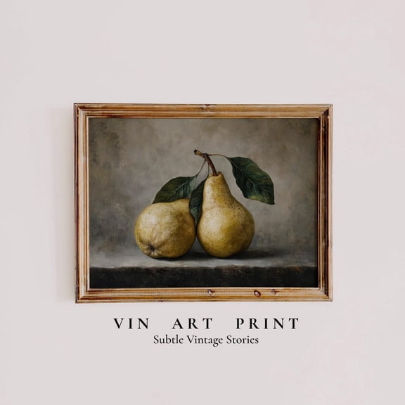 Vintage Pear Still Life Wall Art Rustic Farmhouse Kitchen Decor,, Unframed Paper Poster 8x10in