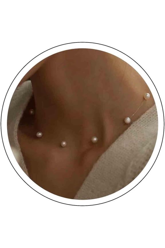 Vintage Pearl Choker Necklace Tiny Pearl Necklace Pearl Invisible Choker Necklace Silver Transparent Collar Necklace Thin Station Pearl Chain Jewelry for Women